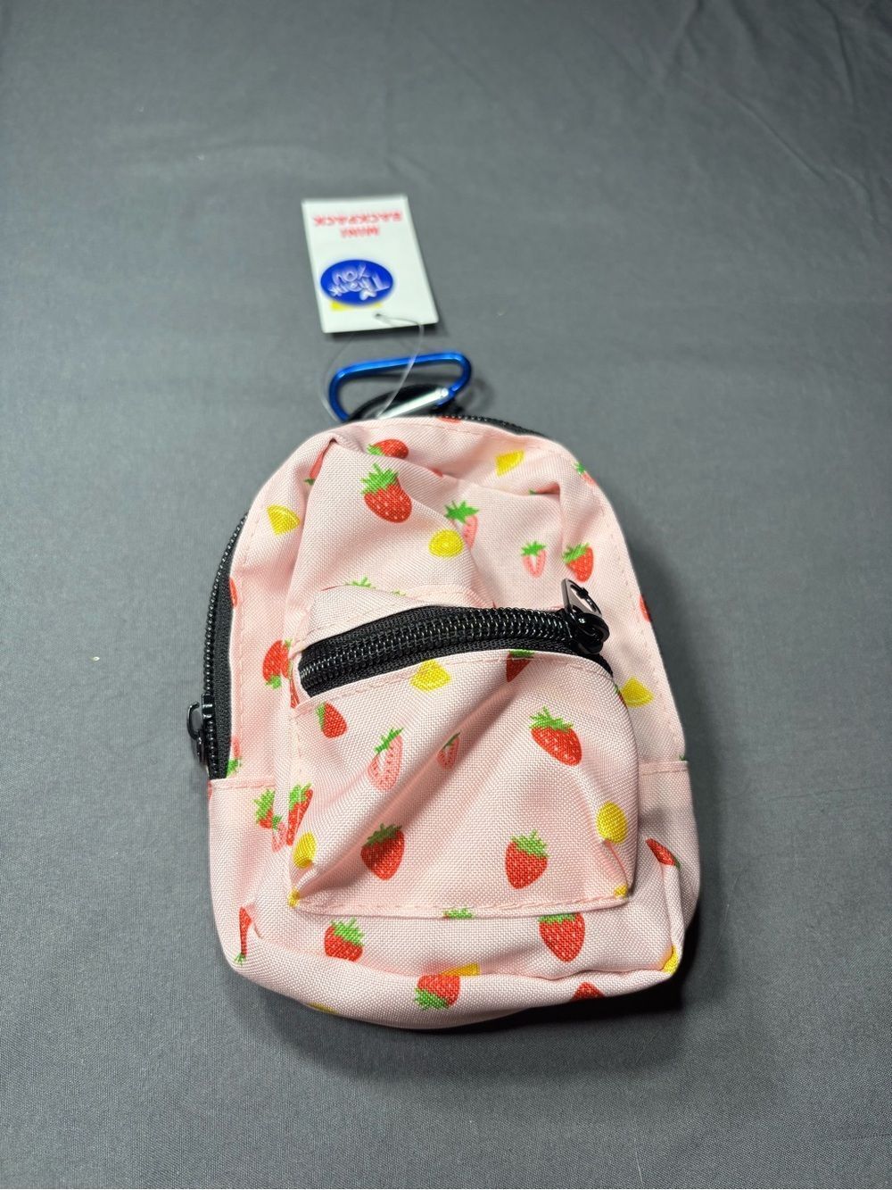 New Strawberry Print Pink Mini Backpack Keychain